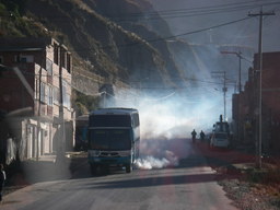 Worlds Most Dangerous Road - Very smokey bus coming down the hill